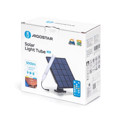 Aigostar - Tubo LED Regulável com Painel Solar LED/3,2V 3000K/4000K/6500K IP65 5000 mAh + comando à distância