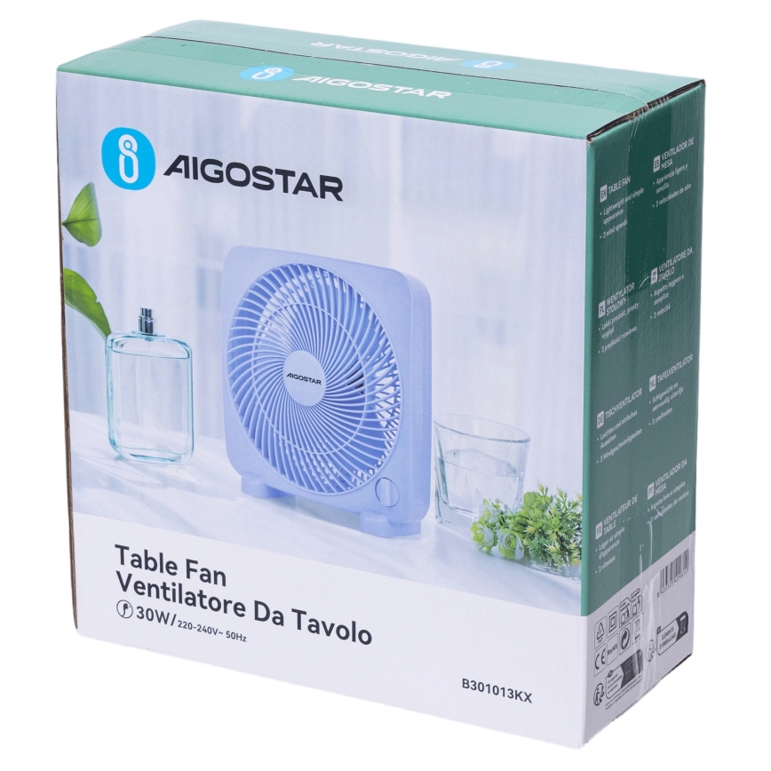 Aigostar - Ventilador de mesa 30W/230V azul