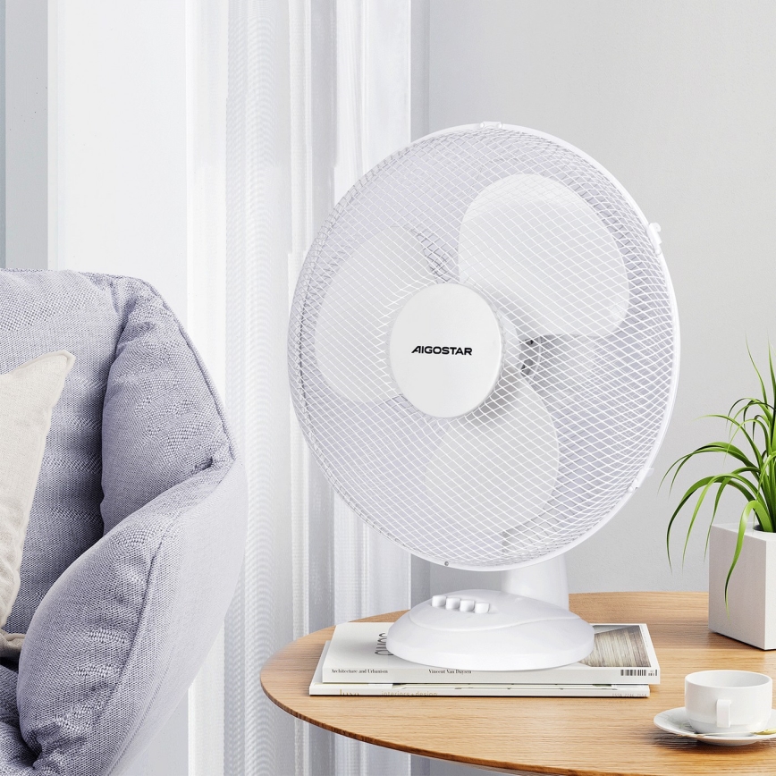 Aigostar - Ventilador de mesa 50W/230V branco