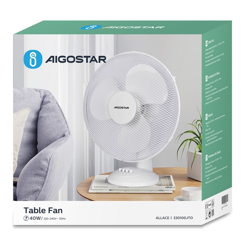 Aigostar - Ventilador de mesa 50W/230V branco