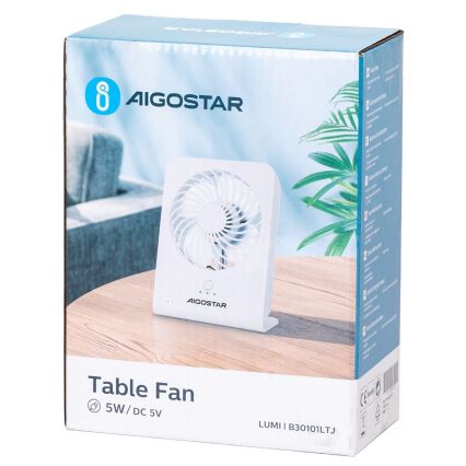 Aigostar - Ventilador de mesa 5W/5V branco