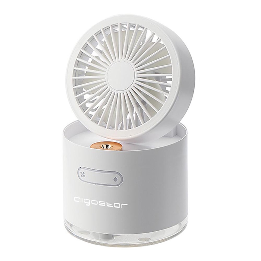 Aigostar - Ventilador de mesa mini sem fio RGB com umidificador 10W/5V branco