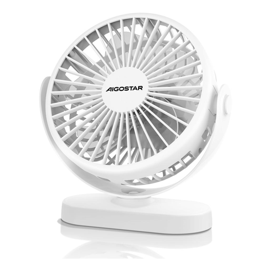 Aigostar - Ventilador de mesa recarregável 4W/5V 1500mAh branco