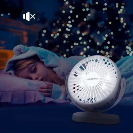 Aigostar - Ventilador de mesa recarregável 4W/5V 1500mAh branco