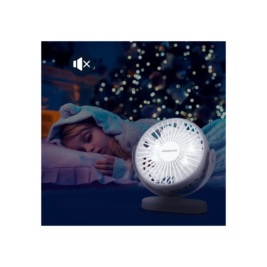 Aigostar - Ventilador de mesa recarregável 4W/5V 1500mAh branco