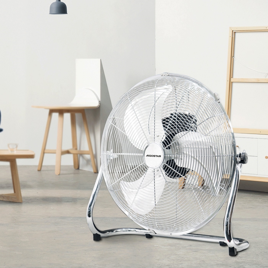 Aigostar - Ventilador de pé 100W/230V Ø 54 cm cromado brilhante