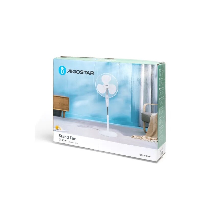 Aigostar - Ventilador de pé 40W/230V 123 cm branco