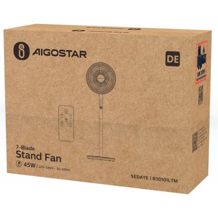Aigostar - Ventilador de pie 2 en 1 45W/230V blanco + mando a distancia