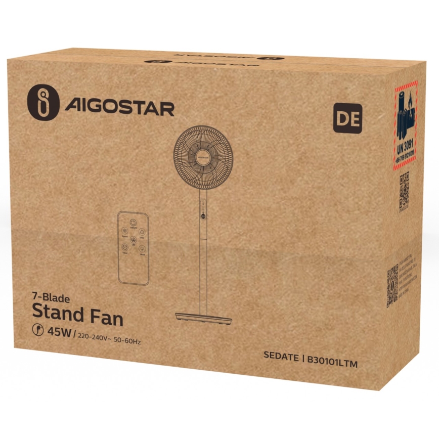 Aigostar - Ventilador de pie 2 en 1 45W/230V blanco + mando a distancia