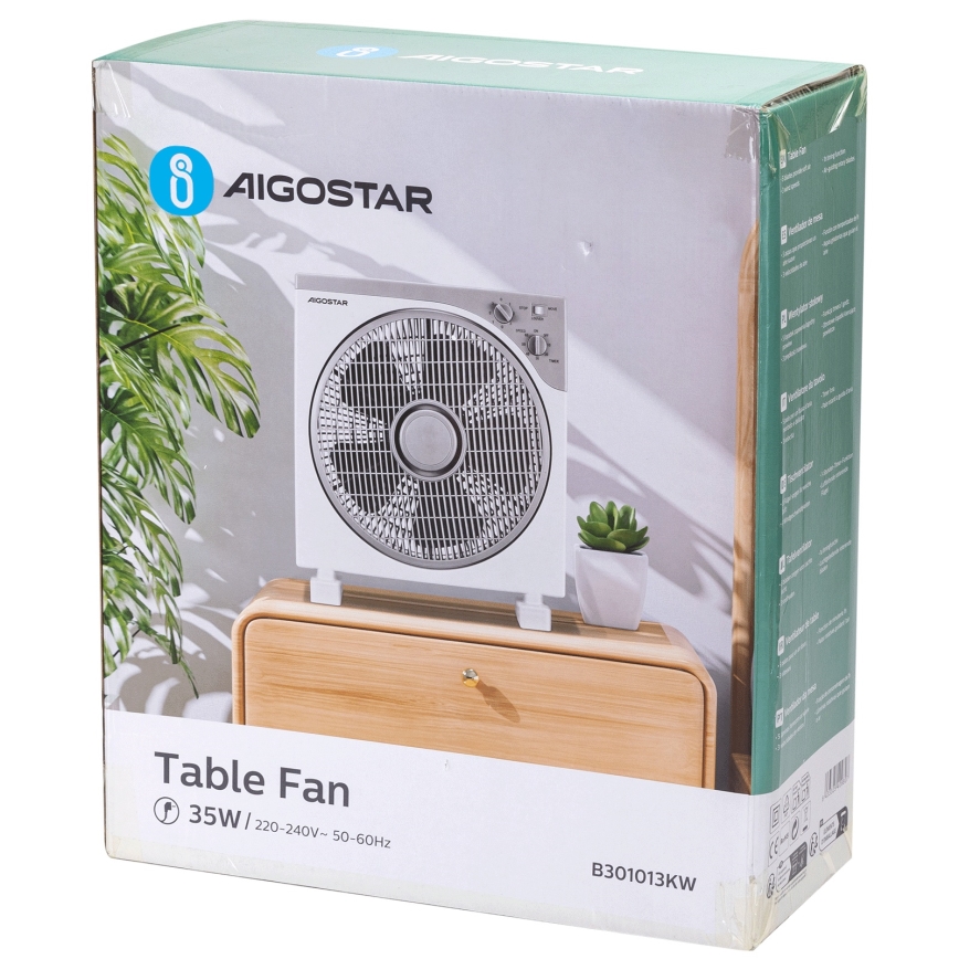Aigostar - Ventilador de chão 35W/230V diâmetro 30 cm branco/cinza