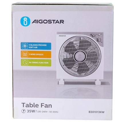 Aigostar - Ventilador de chão 35W/230V diâmetro 30 cm branco/cinza
