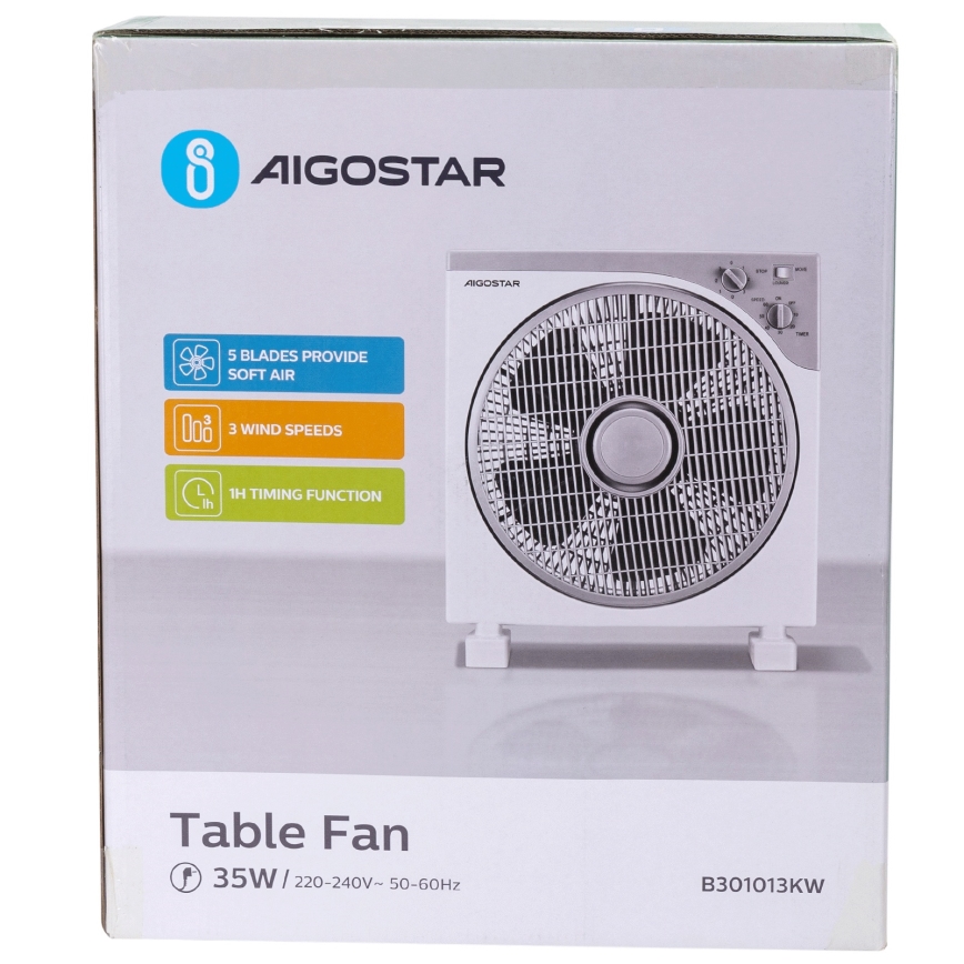 Aigostar - Ventilador de chão 35W/230V diâmetro 30 cm branco/cinza