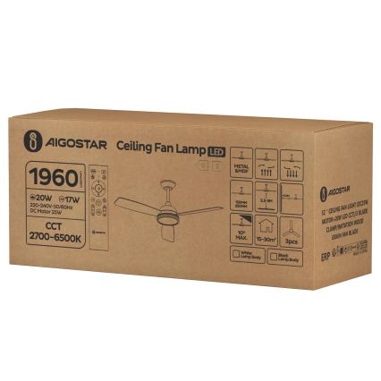 Aigostar - Ventilador de teto LED regulável LED/20W/230V 2700-6500K 132cm marrom + controlo remoto
