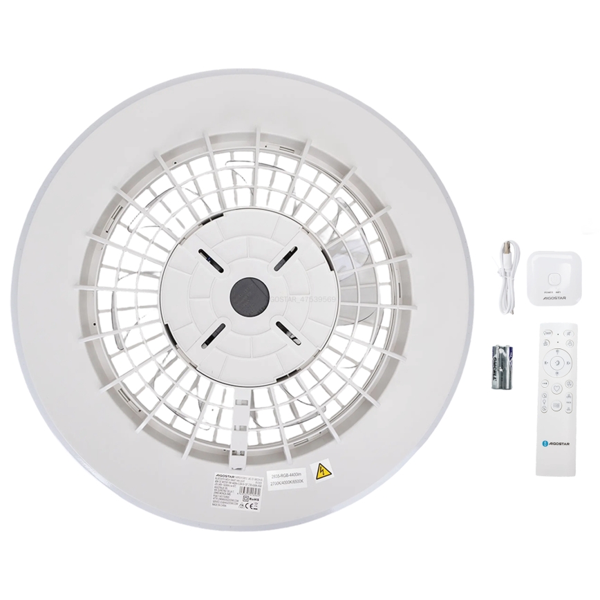 Aigostar - Luminária de teto LED regulável com ventilador LED/40W/230V 2700-6500K diâmetro 48,5 cm branca + controlo remoto