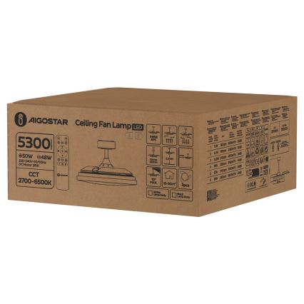 Aigostar - Ventilador de teto LED regulável LED/50W/230V 2700-6500K 106cm branco + controlo remoto