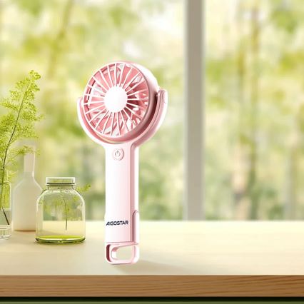 Aigostar - Ventilador portátil recarregável 4,5W/3,7V 1200mAh USB rosa