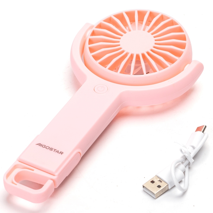 Aigostar - Ventilador portátil recarregável 4,5W/3,7V 1200mAh USB rosa