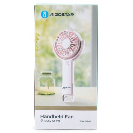 Aigostar - Ventilador portátil recarregável 4,5W/3,7V 1200mAh USB rosa