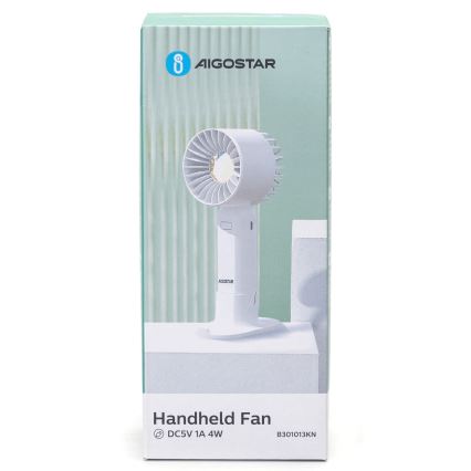 Aigostar - Ventoinha de bolso recarregável 4W/5V 500mAh USB branco
