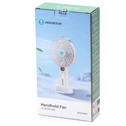 Aigostar - Ventoinha de bolso recarregável 5W/5V 2400mAh USB branca