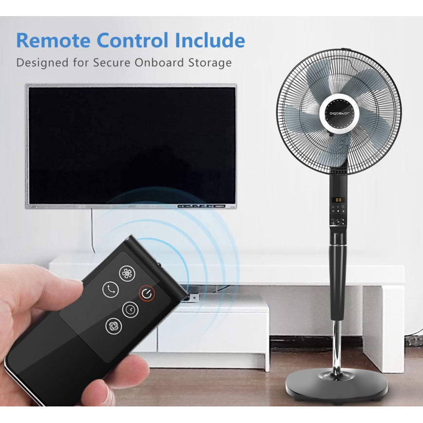 Aigostar - Ventoinha de chão 55W/230V preta + controlo remoto