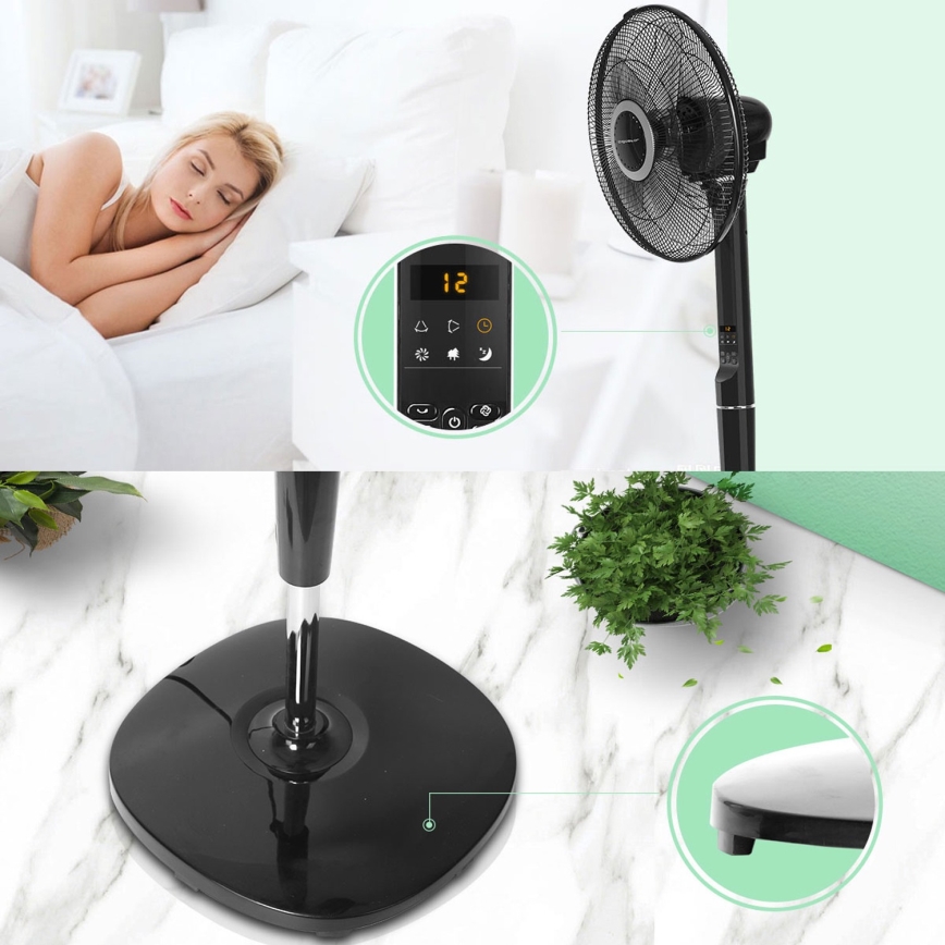 Aigostar - Ventoinha de chão 55W/230V preta + controlo remoto