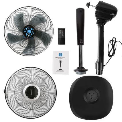 Aigostar - Ventoinha de chão 55W/230V preta + controlo remoto