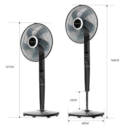 Aigostar - Ventoinha de chão 55W/230V preta + controlo remoto