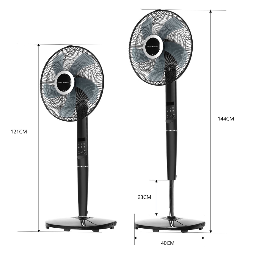 Aigostar - Ventoinha de chão 55W/230V preta + controlo remoto