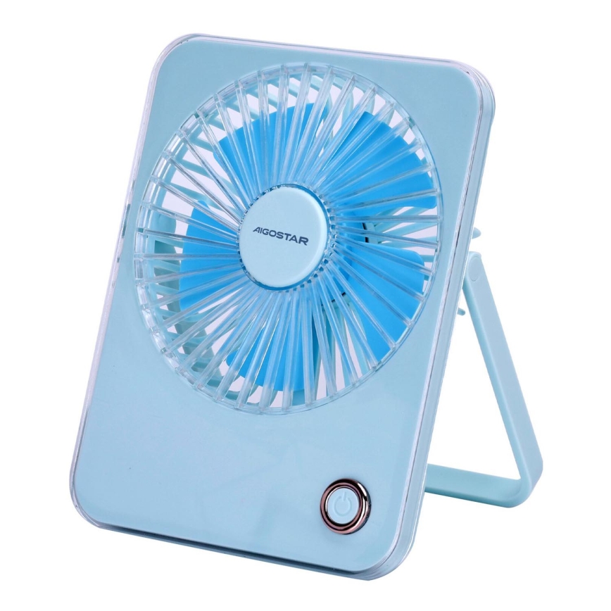 Aigostar - Ventoinha de mesa recarregável 5W/5V 3600mAh USB azul