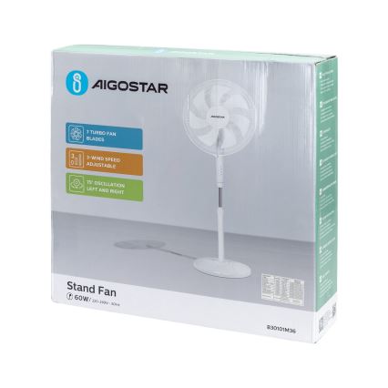 Aigostar - Ventoinha de pé 60W/230V branco
