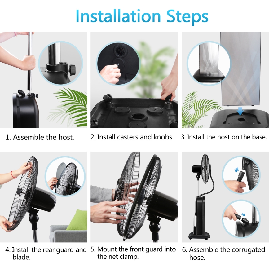 Aigostar - Ventoinha de pé com efeito de névoa 95W/230V preto/cinzento + comando