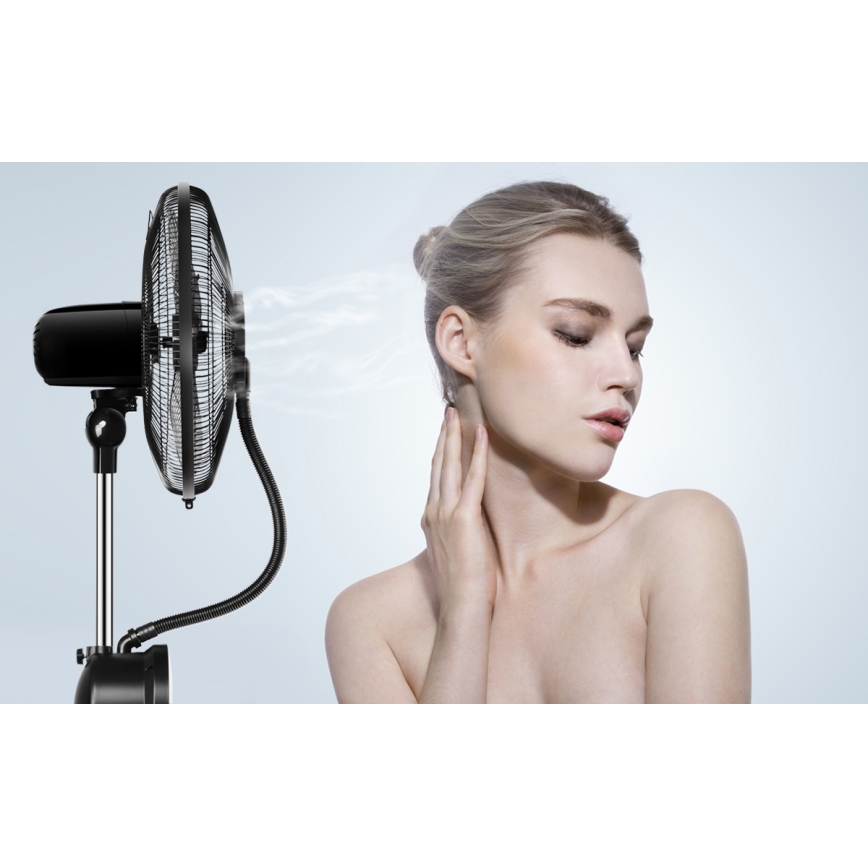 Aigostar - Ventoinha de pé com efeito de névoa 95W/230V preto/cinzento + comando