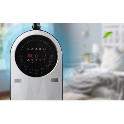 Aigostar - Ventoinha de pé com efeito de névoa 95W/230V preto/cinzento + comando