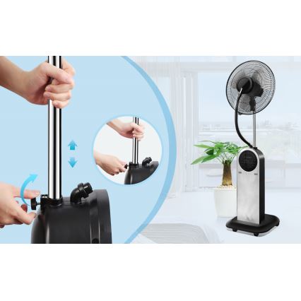 Aigostar - Ventoinha de pé com efeito de névoa 95W/230V preto/cinzento + comando
