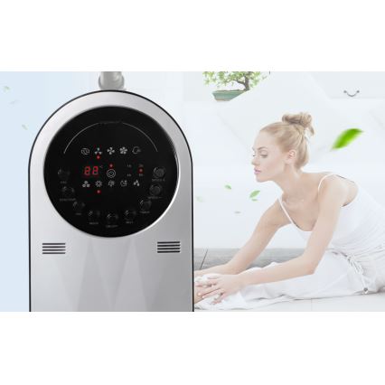 Aigostar - Ventoinha de pé com efeito de névoa 95W/230V preto/cinzento + comando