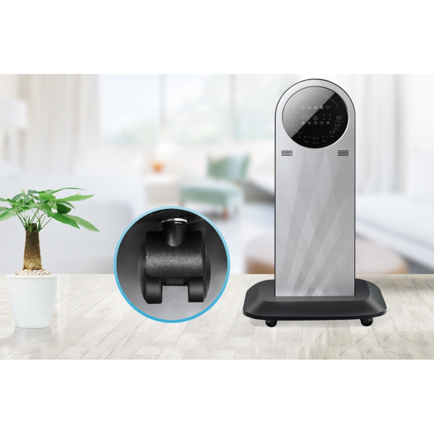Aigostar - Ventoinha de pé com efeito de névoa 95W/230V preto/cinzento + comando