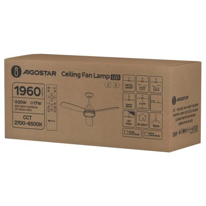 Aigostar - Ventoinha de teto LED com regulação LED/20W/230V 2700-6500K 132cm branco/bege + comando