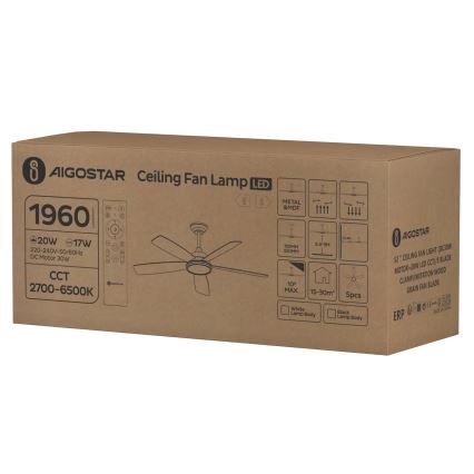 Aigostar - Ventoinha de teto LED com regulação LED/20W/230V 2700-6500K 132cm branco/bege + comando