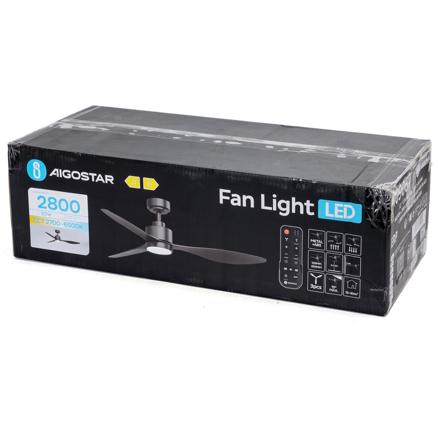Aigostar - Ventoinha de teto LED com regulação LED/20W/230V 2700-6500K 132cm preto + comando