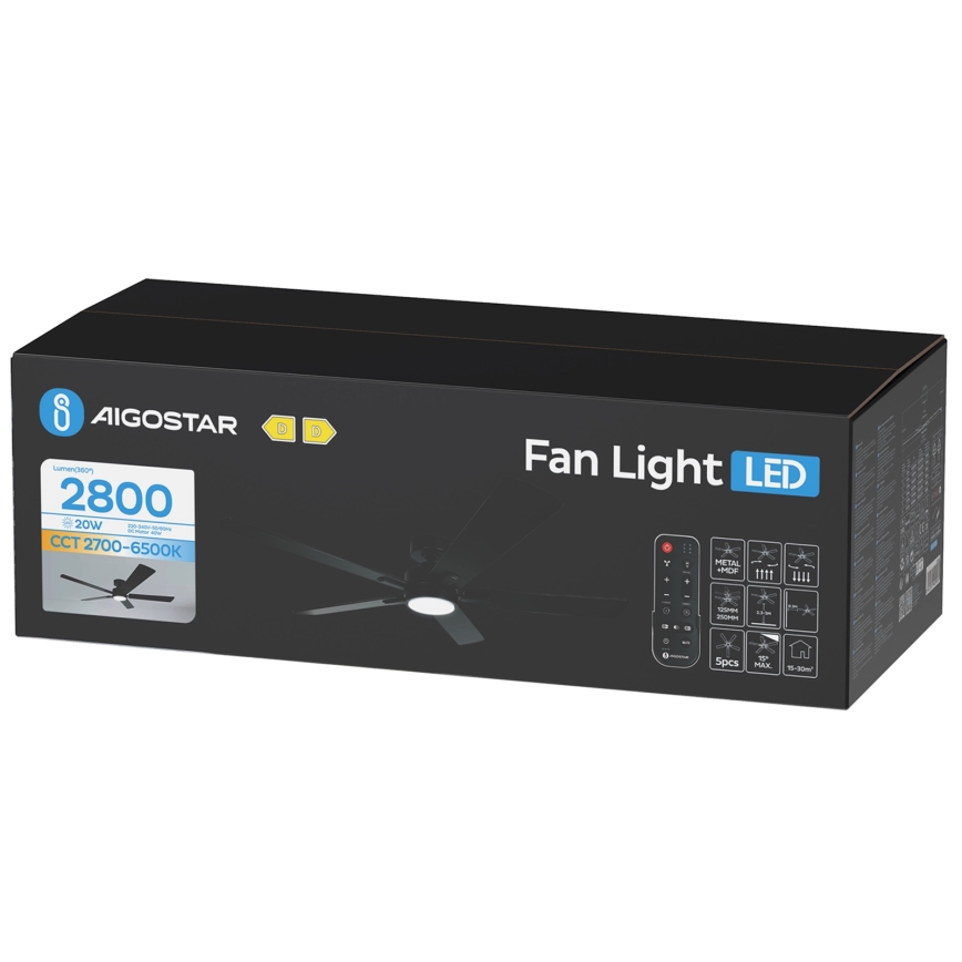 Aigostar - Ventoinha de teto LED com regulação LED/20W/230V 2700-6500K 132cm castanho + comando