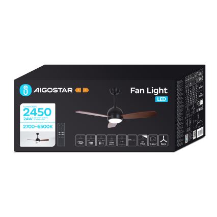 Aigostar - Ventoinha de teto LED com regulação LED/24W/230V 2700-6500K 106,6 cm + comando
