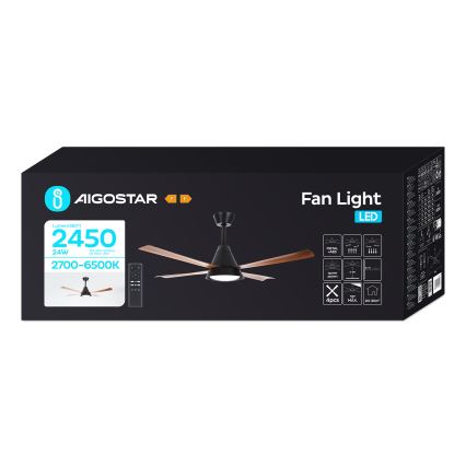 Aigostar - Ventoinha de teto LED com regulação LED/24W/230V 2700-6500K 132cm + comando