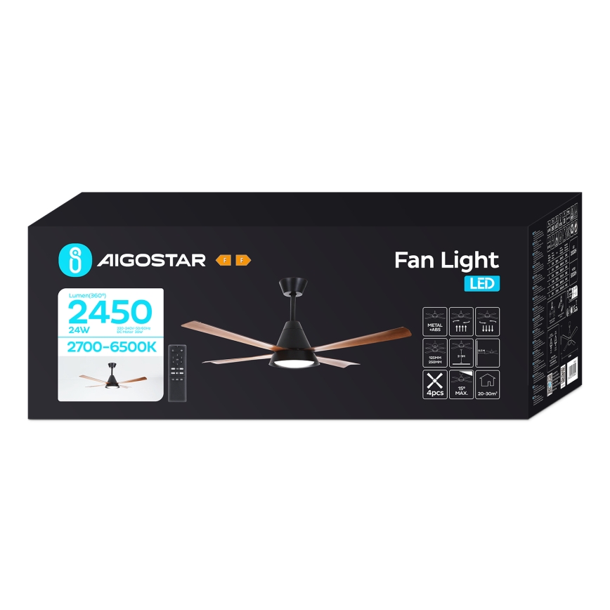 Aigostar - Ventoinha de teto LED com regulação LED/24W/230V 2700-6500K 132cm + comando