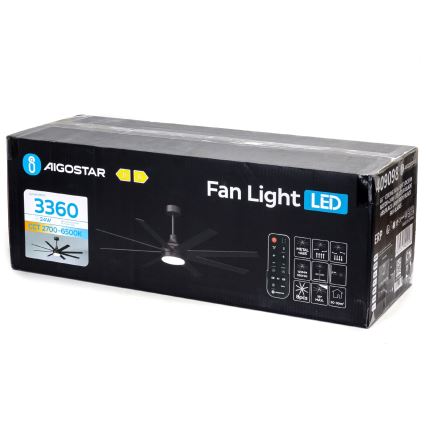 Aigostar - Ventoinha de teto LED com regulação LED/24W/230V 2700-6500K 165cm preto + comando