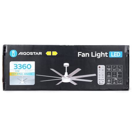 Aigostar - Ventoinha de teto LED com regulação LED/24W/230V 2700-6500K diâmetro 165 cm + comando branco