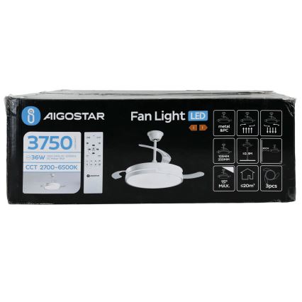 Aigostar - Ventoinha de teto LED com regulação LED/36W/230V 2700-6500K diâmetro 107 cm + comando branco