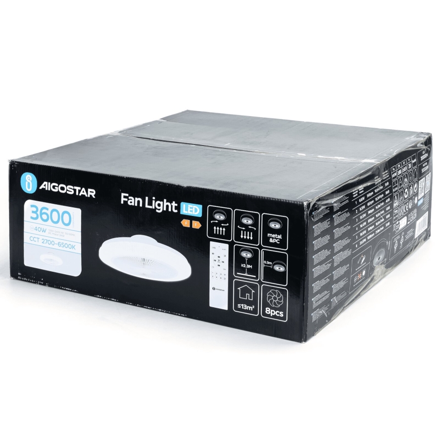 Aigostar - Ventoinha de teto LED com regulação LED/40W/230V 2700-6500K diâmetro 48 cm + comando branco