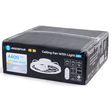 Aigostar - Ventoinha de teto LED com regulação LED/40W/230V 2700-6500K diâmetro 48 cm + comando branco