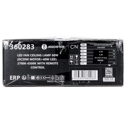 Aigostar - Ventoinha de teto LED com regulação LED/40W/230V 2700-6500K diâmetro 48 cm + comando branco